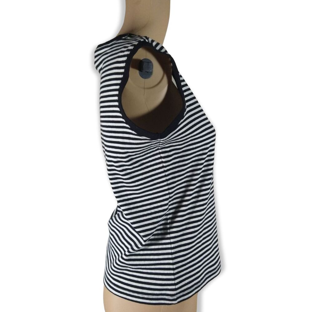 Women’s Tank Top Black White Stripe – Petite S Cotton Liz Claiborne Gym Workout